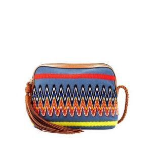 Tory Burch Embroidered Taylor Linen Chambray Leather Crossbody Bag